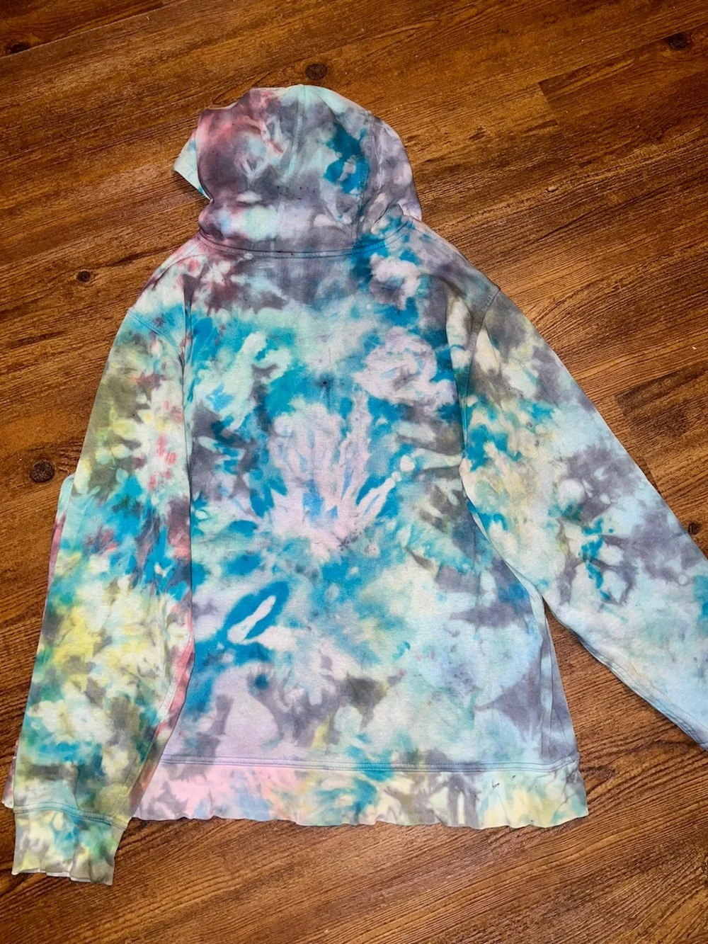 The North Face Blue Tie-Dye Retro Colorful Upcycled Graphic Hoodie Size XXL